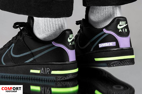 Nike Air Force 1 Low React Black Violet Star Barely Volt