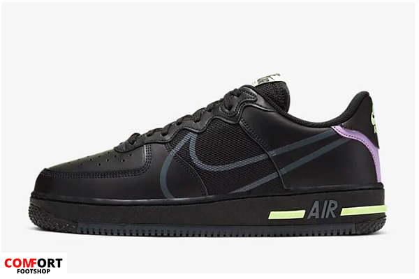 Nike Air Force 1 Low React Black Violet Star Barely Volt
